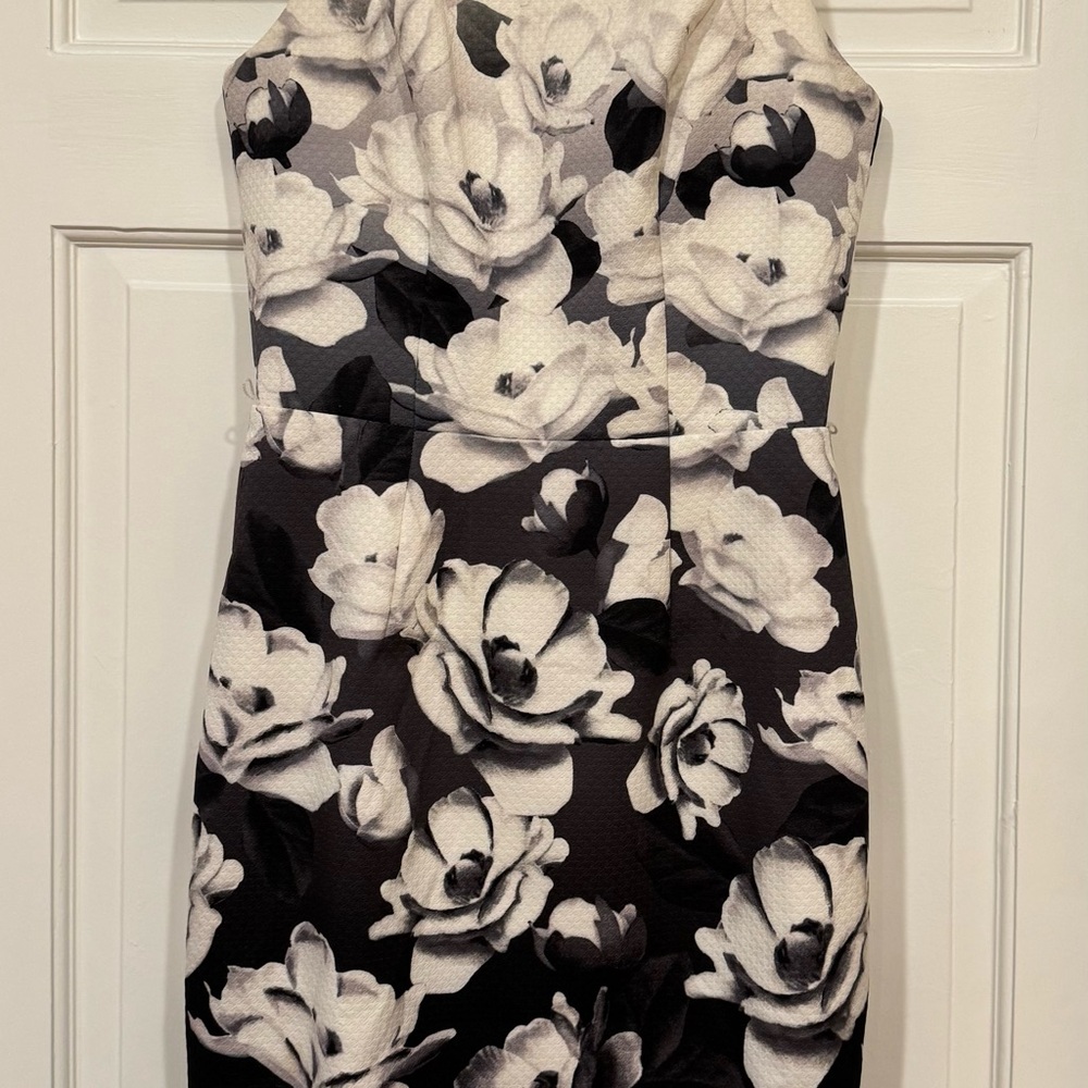 White House Black Market Monochrome Floral Midi Dress